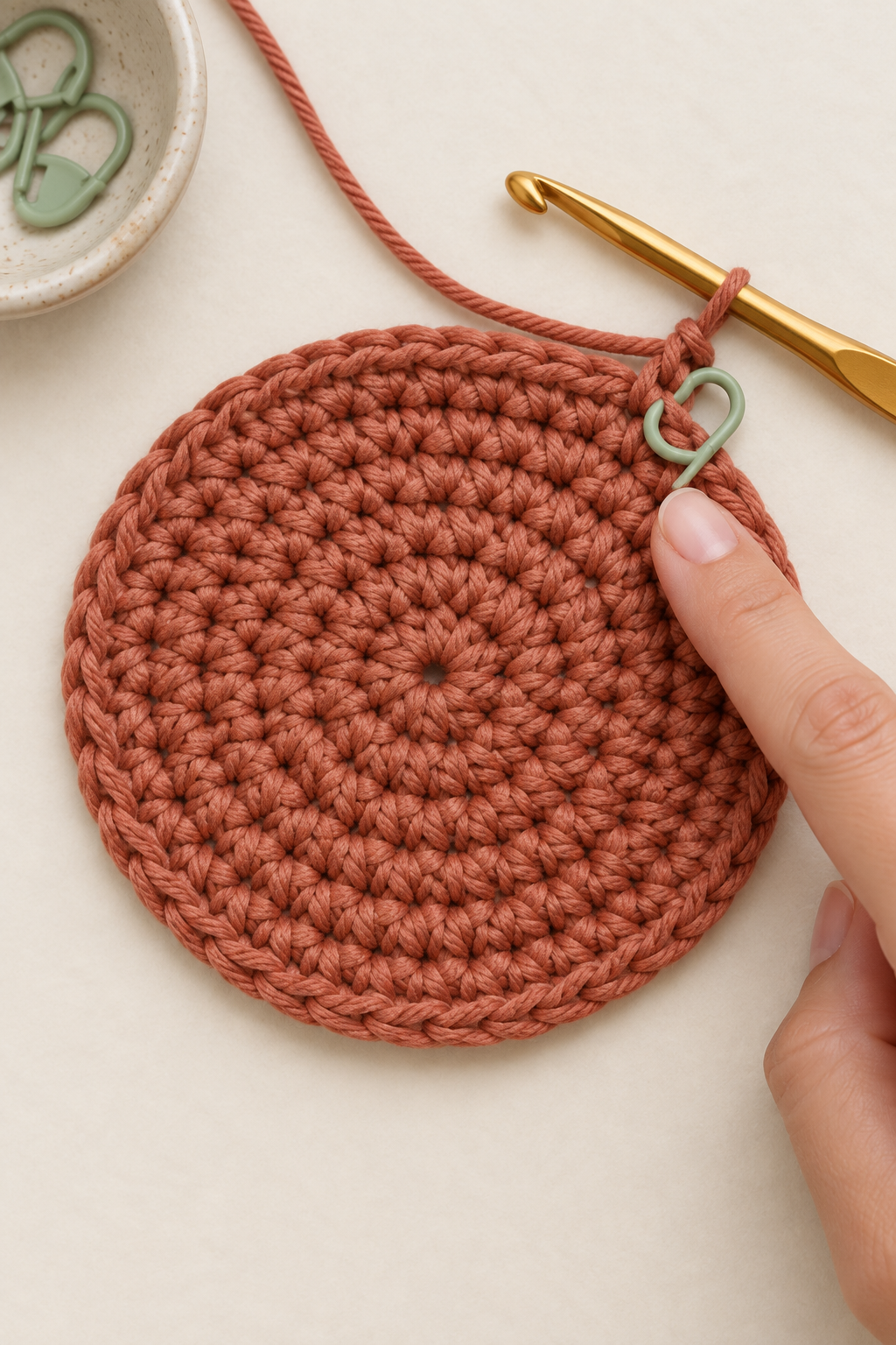 Flat single crochet circle with a marked staggered increase location