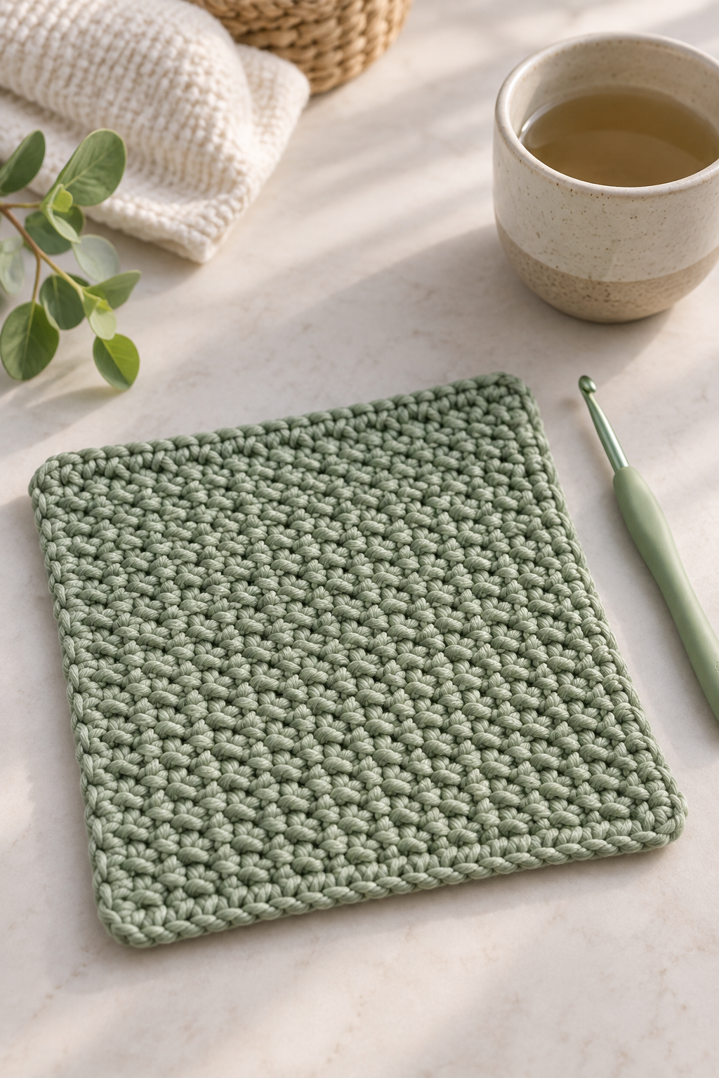 Finished moss stitch washcloth