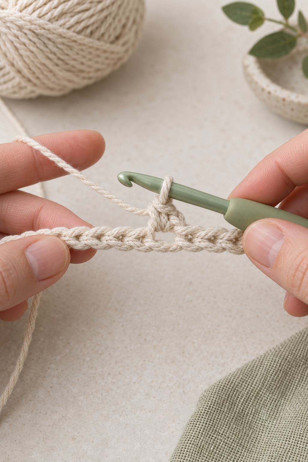 Crochet moss stitch first row