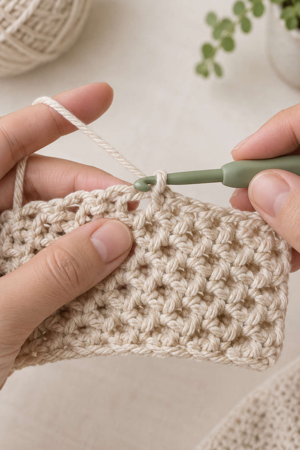 Crochet into a moss stitch chain space